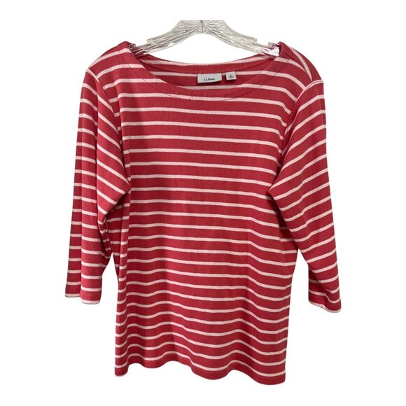 L.L. Bean Women’s Size L Long-Sleeve Boatneck Tee – Deep Coral Stripe - Picture 1 of 6